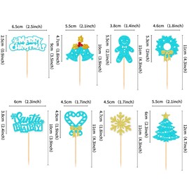 Ercadio - Paquete de 24 adornos de Navidad de Papá Noel para cupcakes con purpurina azul de Papá Noel, púas de magdalenas para Navidad, decoración de pasteles de fiesta