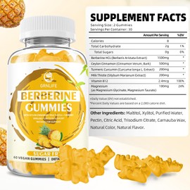 Berberine Gummies with Ceylon Cinnamon 1500mg High Potency Berberine HCL Supplement for Immune and Metabolism Support, Sugar Free Organic Berberine Gummies Pineapple Flavor - 60 Count