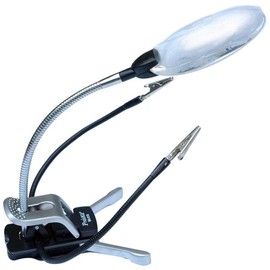 MAGNA-DESK Innovative Magnifier Lamp with Clips | Adjustable Acrylic Lens | 2 Bright LED Lights | Dual Bendable Alligator Clips | Versatile Built-in Clip | Stable, Adjustable Feet