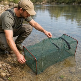 Collapsible Fish Trap for Outdoor Fishing - Portable Mesh Fish Cage for Catching Small Fish, Crab, Shrimp and Crayfish