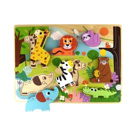 Tooky Toy 3D Children's Wooden Puzzle Animals, 8-Piece Puzzle from 12 Months, Colour: Brown