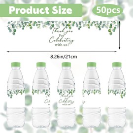 URROMA 50Pcs Eucalyptus Leaf Water Bottle Labels Waterproof Wrappers Drinks Stickers for Bridal Shower Party Wedding Ceremony Favors Decor Supplies