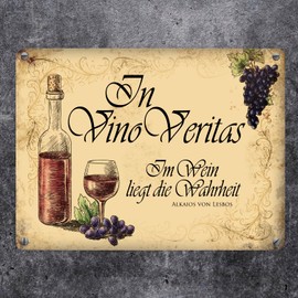 trendaffe - Metal sign with wine motif and saying: In Vino Vertias aluminium sign