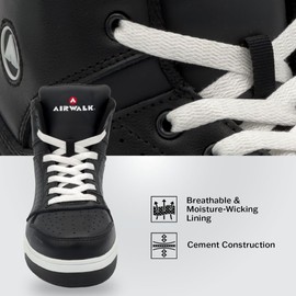 Airwalk Arena Mid Top Composite Toe Men’s Industrial Work Shoes, Black/White, Size 10.5, Medium, Comfortable & Light Work Shoes for Men, Electric Hazard, Slip Resistant