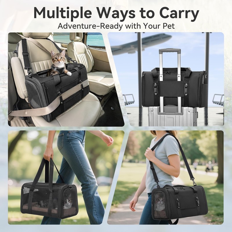 PETSFIT Cat Car Carrier for Small/Medium Cats Dogs, 18"x11"x11" Airline