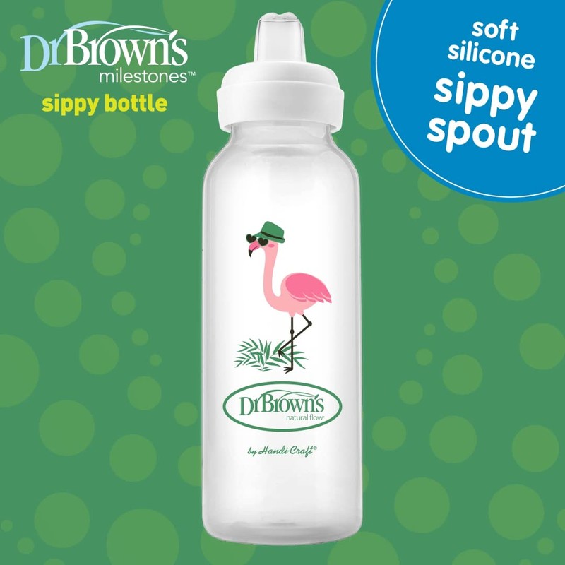 Dr. Brown's Milestones Narrow Sippy Bottle, 100% Silicone Soft Sippy