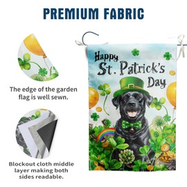 St Patricks Day Garden Flag 12x18 Inch Cute Black Labrador Dog Lucky Shamrocks Coins Hat Holiday Decorative Vertical Lawn Flag Double Sided Mailbox Flags for Home Front Yard Decor