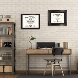 GraduationMall 8.5x11 Diploma Frame with Black over Gold Mat or Display 11x14 Document without Mat, UV Protection Acrylic, Mahogany with Gold Beads, Set of 2