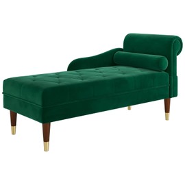 Vesgantti 59" Velvet Chaise Lounge Indoor,Upholstered Furniture Lounge Chair with Right Armrest & Lumbar Pillow, Button Tufted Lounge Sofa for Living Room Bedroom Office,Tool-Free Assembly(Green)