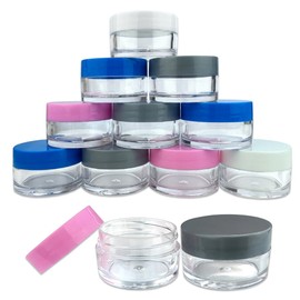 24pcs - Beauticom 20g/20ml Thick Double Wall Leak-Proof Round Clear Plastic Jars with Flat Top Lids for Creams, Lotions, Powders, Glitters, and more... (Color: Mixed Colors - White, Blue, Pink, Grey)