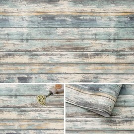 Arthome 43.5x305CM Papel de Contacto Vinilo Impermeable,Papel Tapiz Para Muebles de Cocina,Vinilo Grano de Madera Azul Vintage para Casa Oficina Cocina Sala