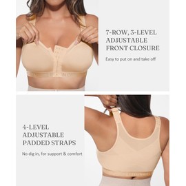 FeelinGirl Post Surgery Bras for Women Front Closure Breast Reduction Mactectomy Bra Beige XX-Large