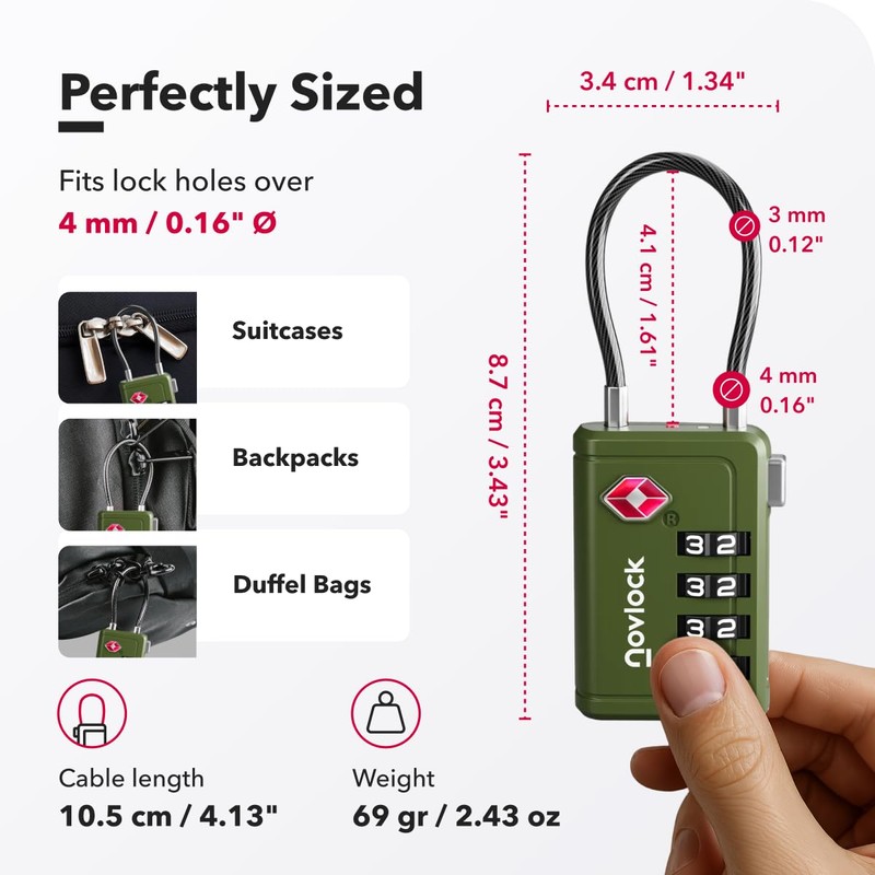 TSA Luggage Locks with Alert Indicator – 4-Digit Travel Padlocks