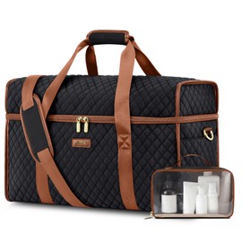 Weekender Travel Duffle Bag for Women: Overnight Bags with Shoe Compartment Carry on Bags for Airplanes with Toiletry Bag Weekend Yoga Gym Bag with Wet Pocket Black Brown