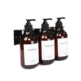 Shampoo and Conditioner Dispenser Wall Mouts Shampoo Dispenser for Shower Wall 3 Chamber -No Drill Shower Soap Dispenser Wall Mounted Amber Plastic Shampoo Bottles 16.9oz
