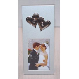 Unbranded NEW 2x3 Wedding Picture Frame w/2 Silver Hearts Bride & Groom Anniversary Gift