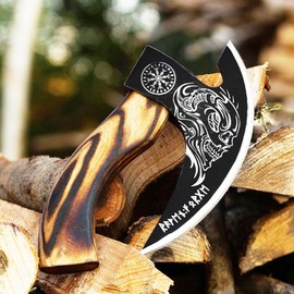 SHINY CRAFTS -Viking Pizza Cutter Axe Pizza Axe Viking Hatchet Mini Axe- Pizza Cutter, Viking Axe, Camping Axe, Small Axe with Premium Leather Sheath (VBA-0029)