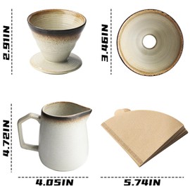 Zioliopaner Pour Over Coffee Maker, Ceramic Coffee Dripper 20oz/620ml, with 50 pcs V60 Paper Filter, Drip Coffee Brewer, Vintage-Style (white, 1)