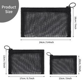 Nylon Mesh Cosmetic Pouch,6PCS Mesh Zipper Toiletry Bags Makeup Bags,Portable Travel Zipper Pouch for Handbags, Pencil, Organizer(Black,Grey)