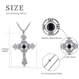 Gothic Cross Necklace 925 Sterling Silver Religious Cross Protective Trinity Celtic Knot Pendant Necklace Gothic Jewellery Gifts for Men Women