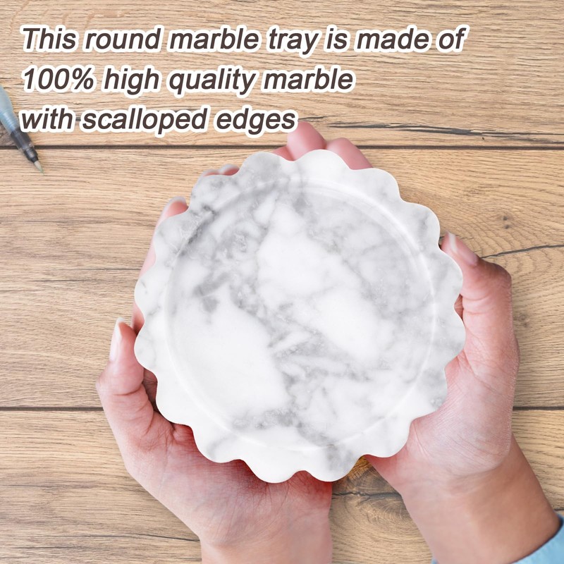 5.5 Inch Round Marble Tray with Scalloped Edge
