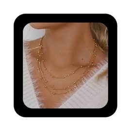 Xduargs Boho Layered Satellite Chain Necklace Gold Ball Bead Necklace Vintage Beaded Chain Choker Multilayer Round Ball Collar for Women