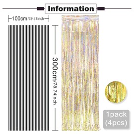 4 Pack Glitter Tinsel Foil Fringe Garland Metallic Tassle Banner Wall Hanging Tinsel Streamers Backdrop for Parade Floats Bachelorette Wedding Birthday Party Decorations(Gold-3.28x9.84ft)
