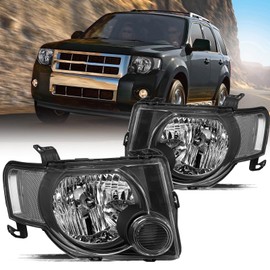 Aosky Headlight Assembly Compatible with 2008 2009 2010 2011 2012 Escape Headlamp,Black Housing with Clear Reflector