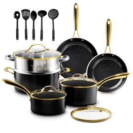 Gotham Steel 15 Pc Ceramic Cookware Set Nonstick, Ceramic Pots and Pans Set Non Stick with Steamer & Cooking Utensils, Non Toxic PFOA PFOS Free, Premium Stay Cool Handles, Oven & Dishwasher Safe