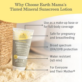 Earth Mama Earth Mama Tinted Mineral Sunscreen Lotion SPF 40, Contains Organic Argan and Red Raspberry Seed Oil, 3-Ounces