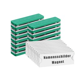 Pack of 10 Magnetic Name Badges, Transparent, 75 x 32 mm, Name Tags for Clothing (Green)