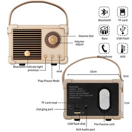 Fsjun Retro Wireless Bluetooth Speaker, Portable Outdoor Speakers,Vintage Decor, Mini Speakers with Powerful Sound, Hands-Free Calls, USB/TF Card/AUX Support (White)