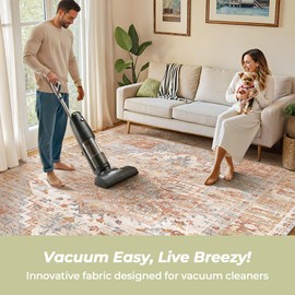 Washable Area Rugs Boho Non Slip Stain Resistant Thin Carpet Vintage Orange Printed Oriental Foldable Distressed 6x9 Rug for Living Room Bedroom Kitchen Indoor House