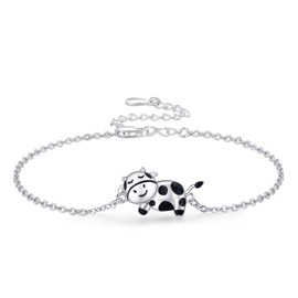 Cow Bracelet Jewellery 925 Sterling Silver Lucky Cow Anklet Bracelets for Girl Adjustable Women Animal Bracelet Cow Gift for Kids Daughter…