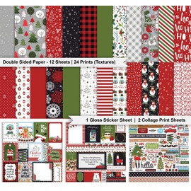 Inkdotpot Red Green Christmas Theme Collection Double,Sided Scrapbook Paper Kit Cardstock 12"x12" Card Making Paper Pack Of With Sticker Sheet - 16 Pages - Brown & Yellow