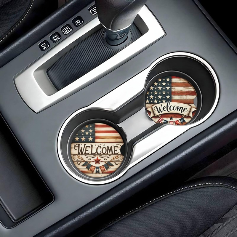 America Flag USA Flag Absorbent Car Coasters 2 Pack for