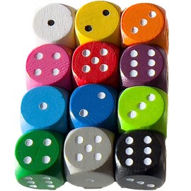 Spieltz: 12 Colourful Wooden Dice for Board Games, 16 mm, W6/D6, Made in Germany (Board Game Accessories) (12 Dice in 12 Colours)