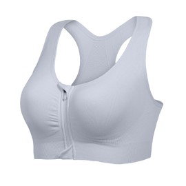 Lemef Sports Bras for Women Full Support Front Zip Closure Compression Bras Post Surgery Wireless Racerback Sport Brassiere Grey 2XL