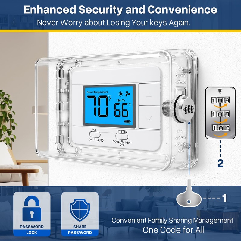 Pihode Thermostat Lock Box with Combination Lock, Universal Keyless Large