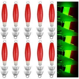Floating Sutte Set, Squid Metal, Squid Fishing, Noctilucent, Power, Spear Squid, Squid for Squid Squid with Case (Set of 10, Red)