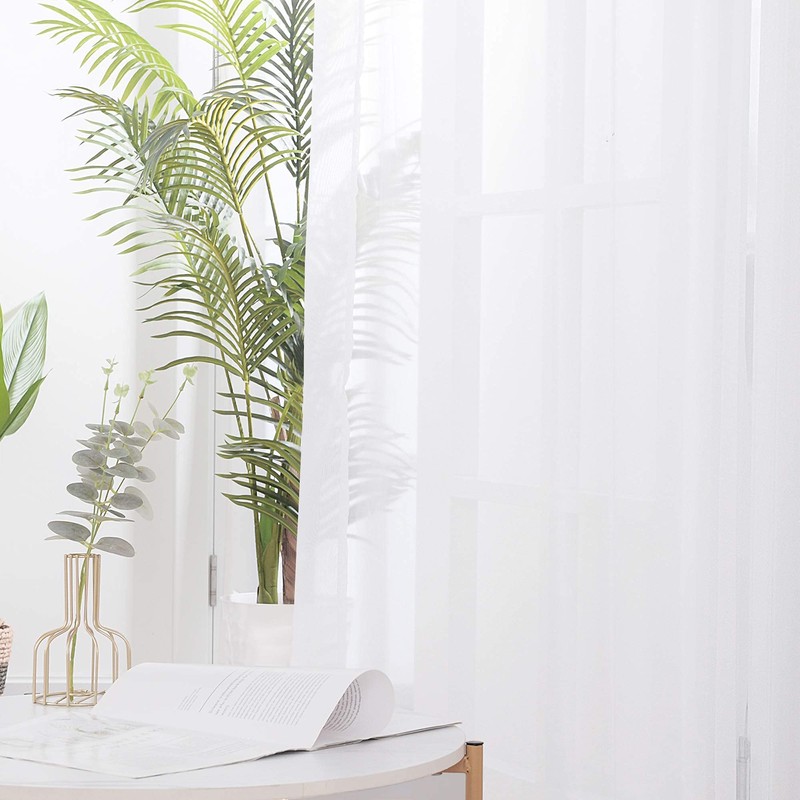 Deconovo Set of 2 Voile Transparent Curtain, White, 245x140