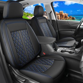 Huidasource Truck Seat Covers for Chevy Colorado, Faux Leather Pickup Seat Cushion Protector Custom Fit for Chevy Colorado Work Truck Z71 LT ZR2 Crew Cab 2015-2022 (Front Pair/Black&Blue)