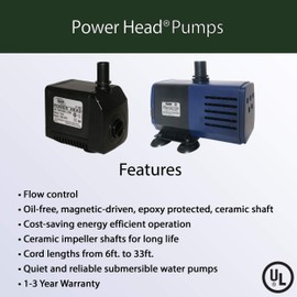 Alpine Power Head 65 GPH Pump w/ 6 Ft. Cord, 2 Inch Tall