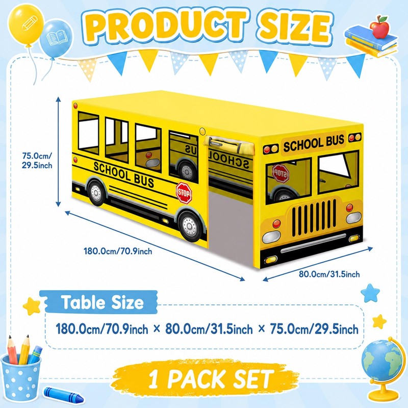 6ft School Bus Birthday Party Playhouse Tablecloth Large Bus Themed