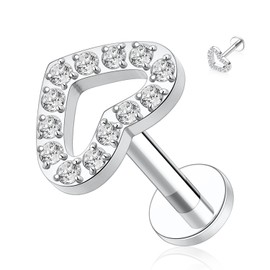 hengkaixuan G23 Titanium Labret Studs 16G Lip Studs Tragus Piercing Flatback Earrings Internally Threaded 8mm Monroe Medusa Helix Piercing Silver Lobe Cartilage Conch Earrings Heart Shape