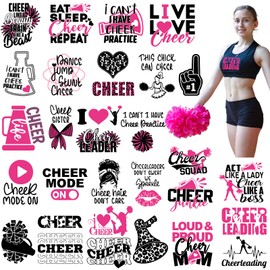 Resurhang 30 Pcs Cheer Iron on Transfers Cheer Gifts Cheerleader Iron on Patches for Clothing Cheerleading Decals Vinyl Heat Transfer Decals for Clothes Hats Bag Pillow Covers DIY(Rose Red)