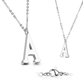 Bungsa® Women's Necklace, Letter A-Z in Silver or Rose Gold – Alphabet Necklace with Pendant – Stainless Steel – Necklace for Women, Children & Men – A B C D E F G H I J K L M N O P R S T U V W Z, Stainless Steel, Colour: silver.