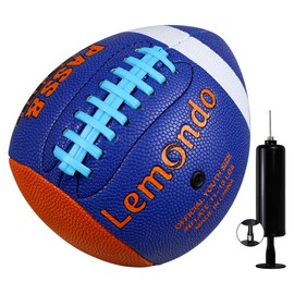 Lemondo PassCatch Youth Size(Ages 5-14), Train Football Passing & Handling Technique with Rebounding Half Ball, Ideal for Solo Practice Against a Wall(with Pump) Blue Orange