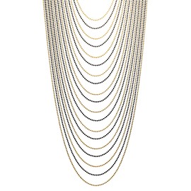COOLSTEELANDBEYOND Black Gold Long Statement Necklace Waterfall Multi-Strand Ball Chains Pendant, Dress Prom Party