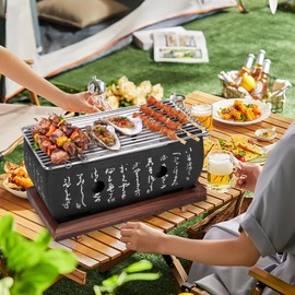 WGFOIP Japanese Charcoal Grill, Aluminum Alloy Charcoal Stove Yakitori Grill Tabletop Smoker Grill for Outdoor Camping